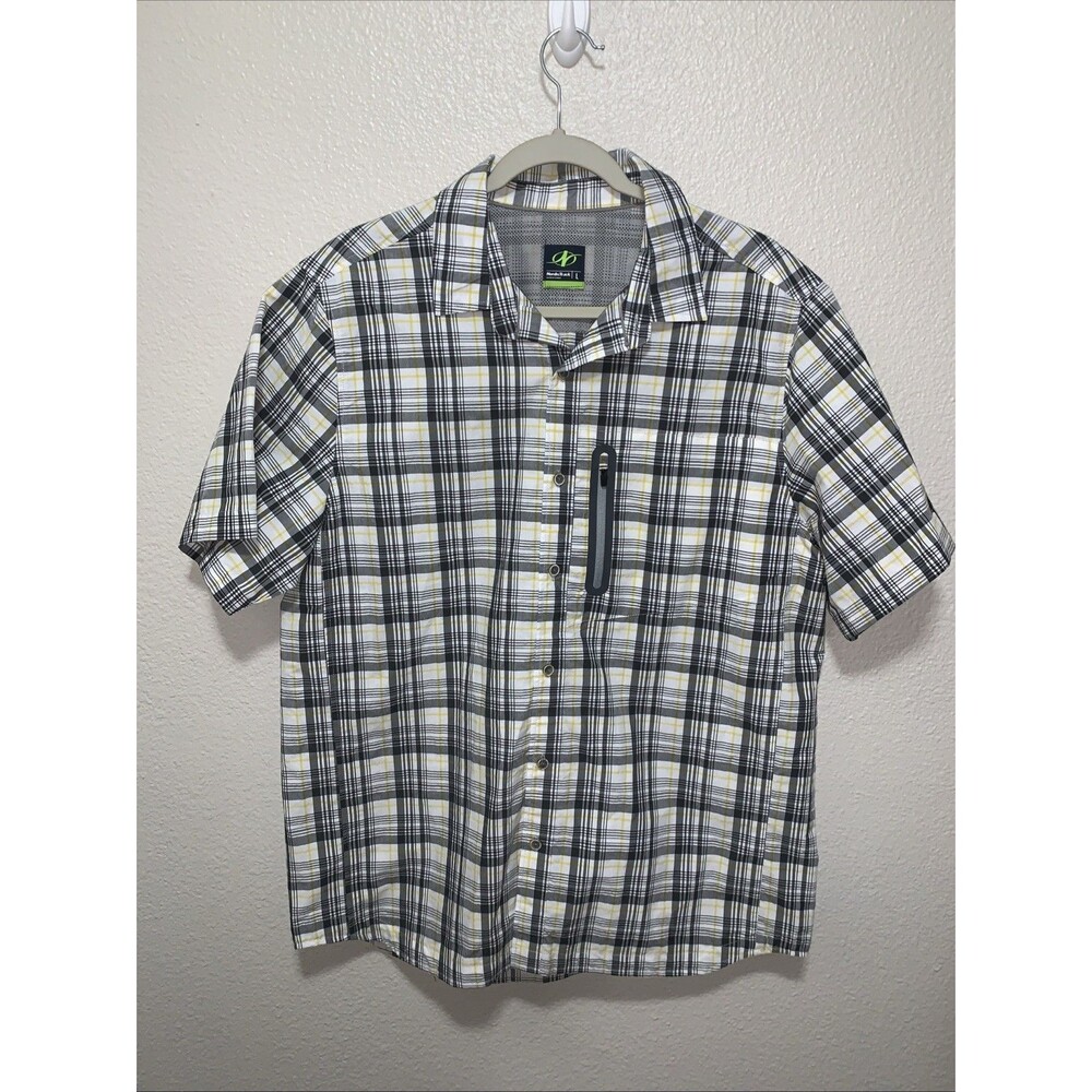 Nordic Track Men’s Button Down Shirt Size L Yellow Black Plaid Vented